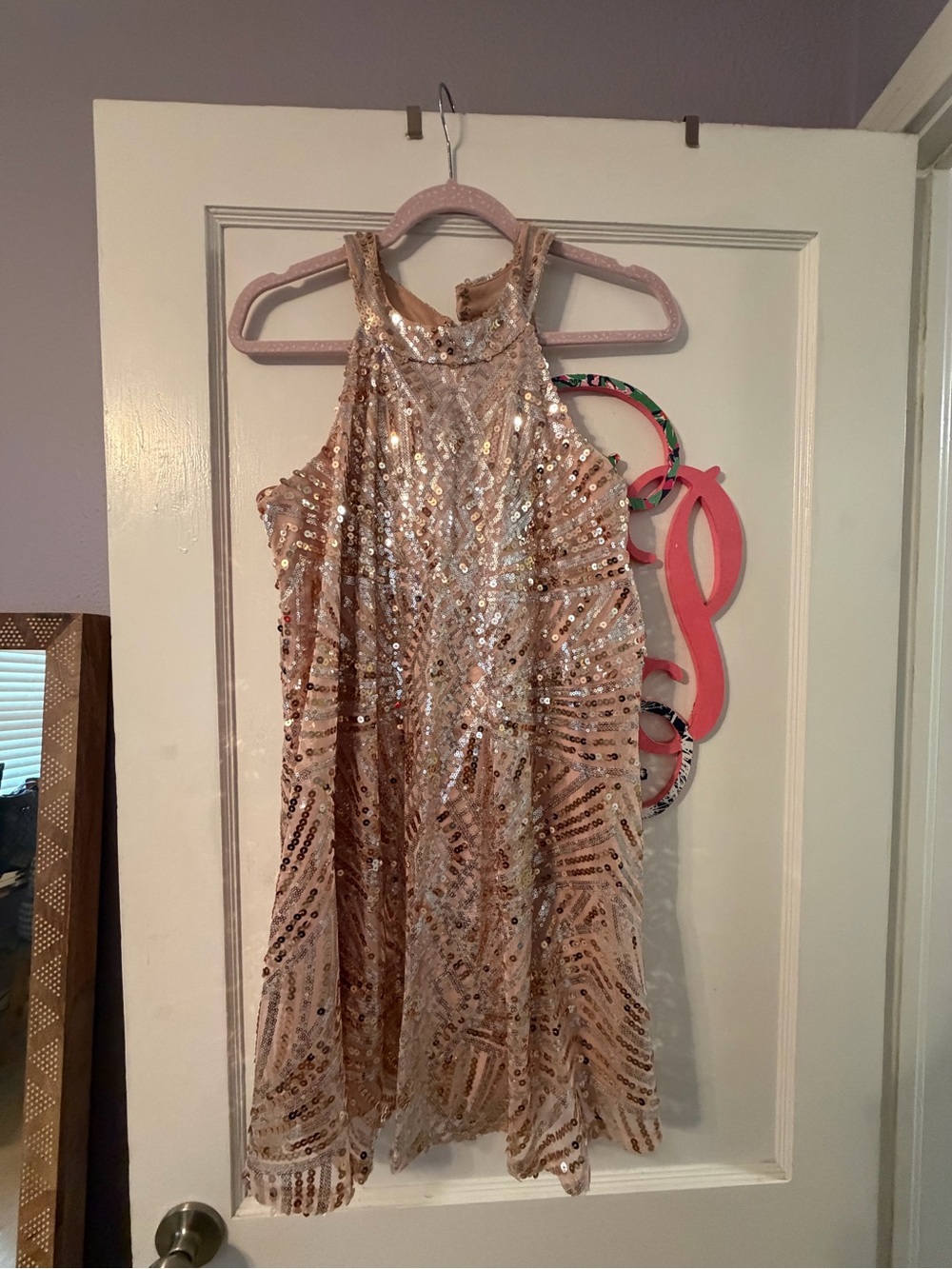 Sparkling Rose Gold Sequin Halter Dress